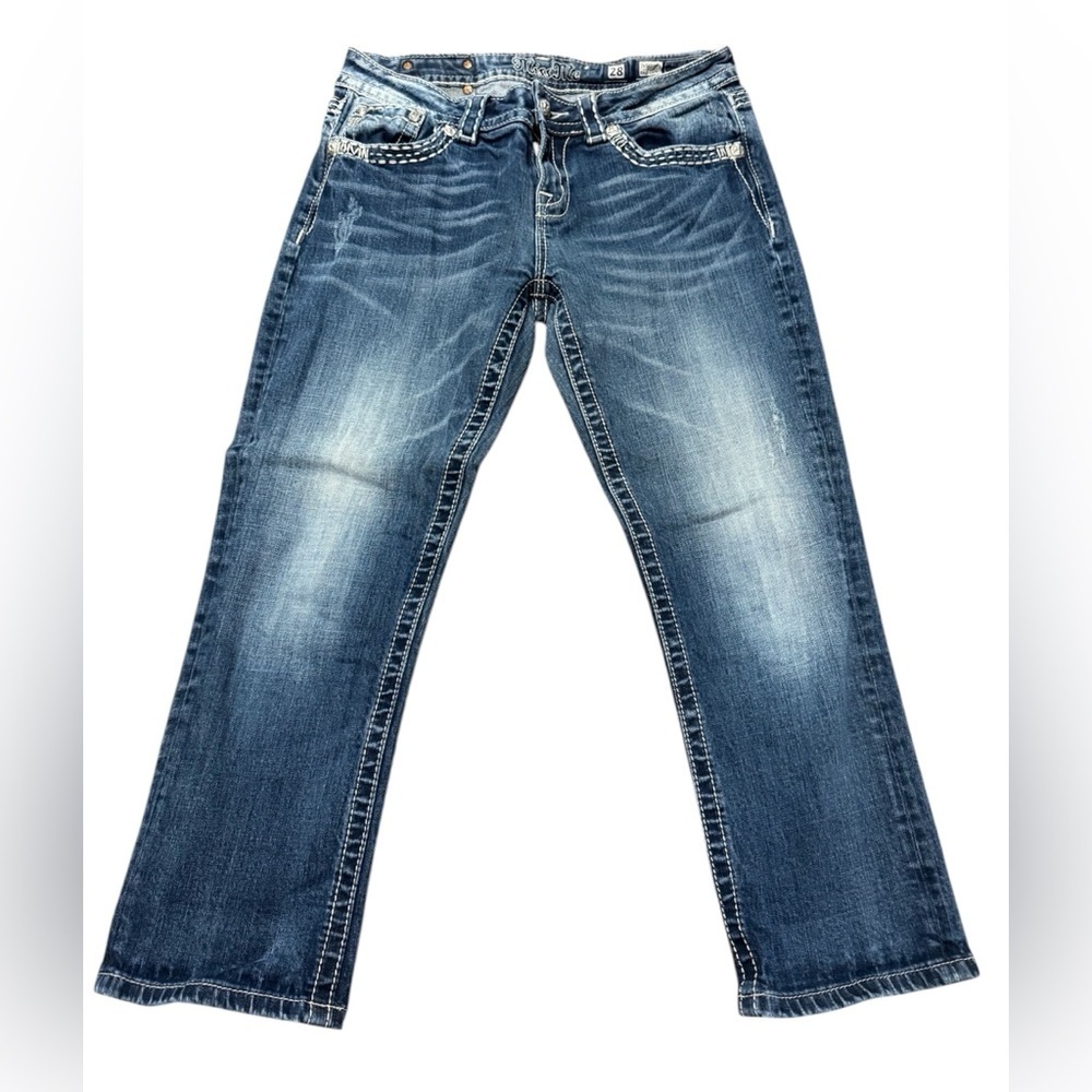 Miss Me Easy Crop Capri Jeans Women’s Size 28 Embellished Pockets Distressed